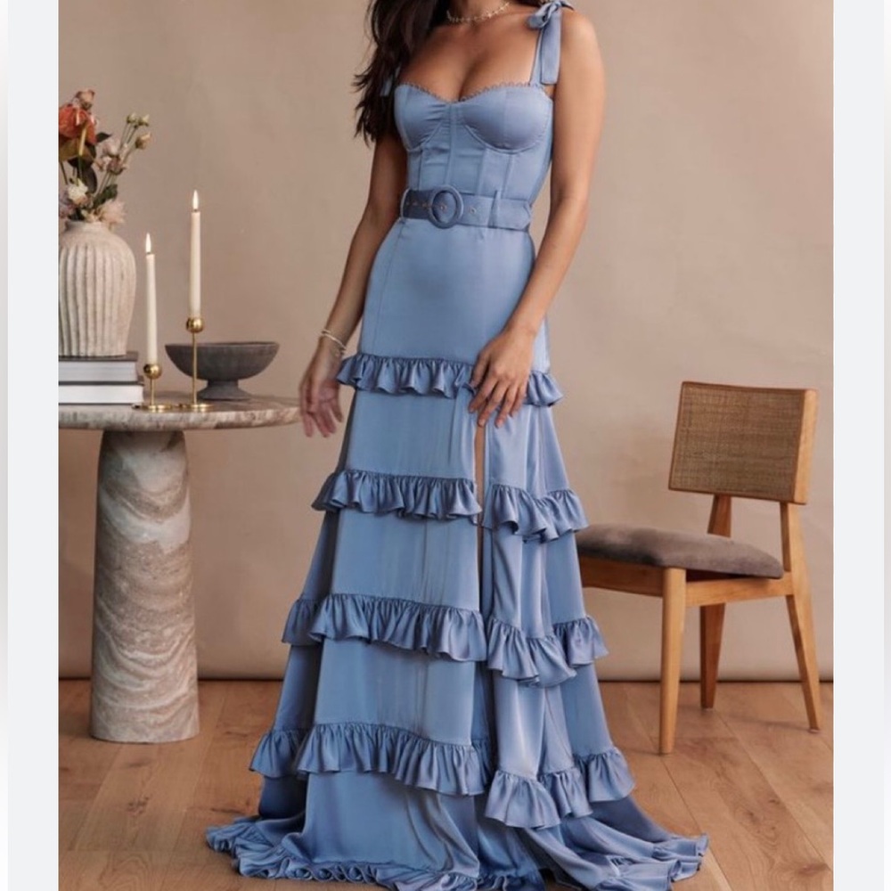 V Chapman Blue Ruffle Dress